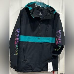 Volcom Women's Medium Ashfield Pullover Black Pattern Jacket Ski Snowboard NWT